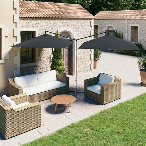 Parasol double avec mât - Parasol de Jardin Parasol déporté en acier Anthracite 600x300 cm BV839556 - BonneVie (1/5)
