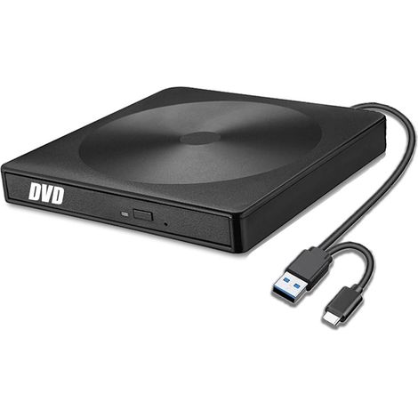 Lecteur DVD externe, graveur CD DVD USB 3.0 de type C Writer DVD/CD +/-RW Lecteur CD pour ordinateur portable de bureau avec Mac/OS//Linux/Win11/Win10/Win8/XP (1/5)