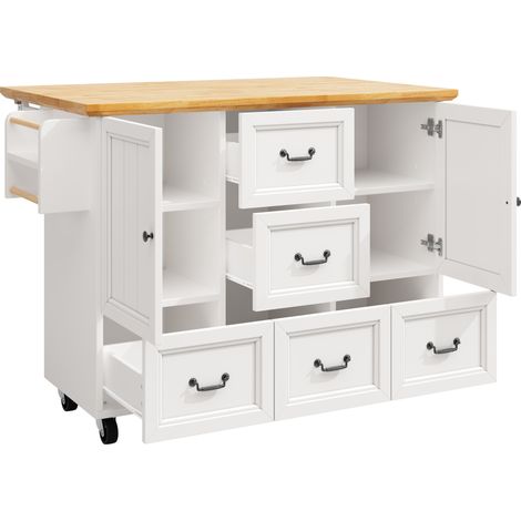 Isla de cocina con ruedas 120 x 73 x 93 cm blanca HOMVRA (1/5)