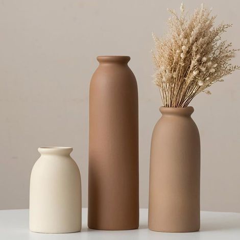 Ensemble de 3 vases en céramique Lot de 3 Grès émaillé de style naturel Pour fleurs séchées et décorations (1/5)