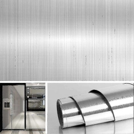Film adhésif en acier inoxydable 60 cm x 2 m, papier peint nickel brossé pour crédence de cuisine, réfrigérateur, lave-vaisselle (1/5)