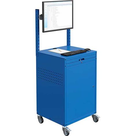 Armoire informatique mobile - Bleu industriel - Support écran sur rail - W040010032-GCBI (1/4)