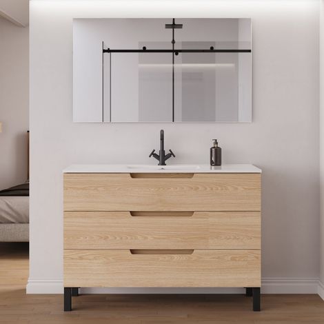 Meuble de salle de bain 120cm simple vasque - 3 tiroirs - roble era (chêne clair) - RIZA (1/5)