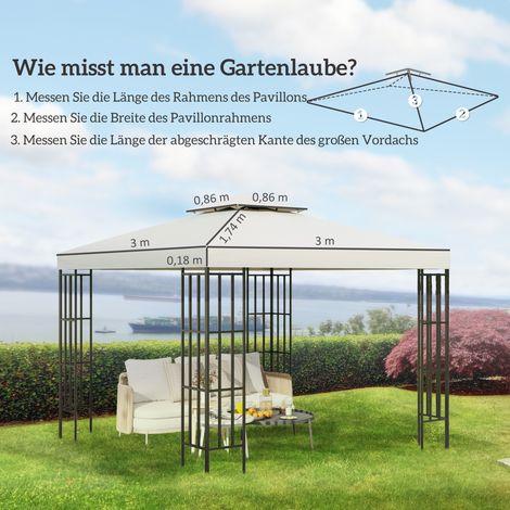 Toiture de remplacement Outsunny pour tonnelle 3x3m, toit hydrofuge pour tonnelle métallique, toit de remplacement pour tonnelle de jardin, tente de réception, tente de jardin, polyester, blanc crème (1/5)
