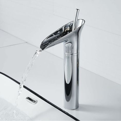 Robinet Salle Bain Chrome, Robinet Salle de Bain Cascade Mitigeur Lavabo Chrome Rétro à Levier Unique Mitigeur Salle de Bain, Laiton Comptoir Haut Lavabo Robinet Lave Main Robinet Vasque (1/5)