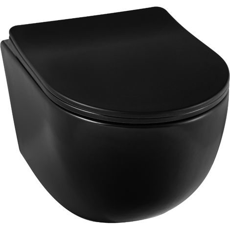 Balneo WC suspendu, sans bride bau, abattant softclose, Ceramique, noir, LUNA (1/5)