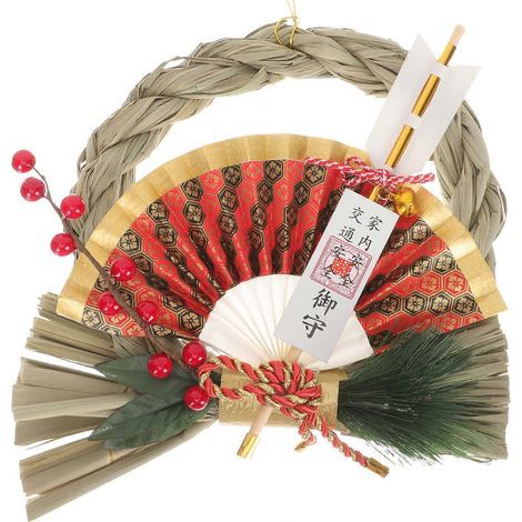 Dekorativer japanischer Strohkranz zum Aufhängen, 2er-Set, mehrfarbig (1/5)