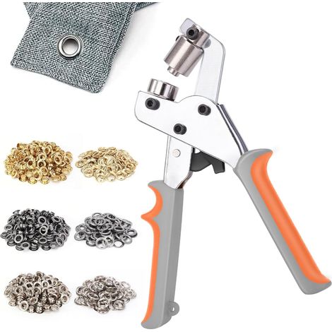 Pince à œillets manuelle 10,5 mm, orange, avec boucle dorée, 300 jeux (boîte pour avion)