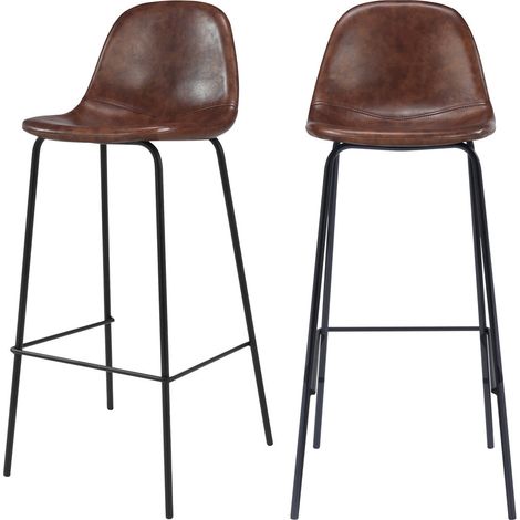 Lot de 2 chaises de bar 75 cm en cuir synthétique marron - HENRIK (1/5)