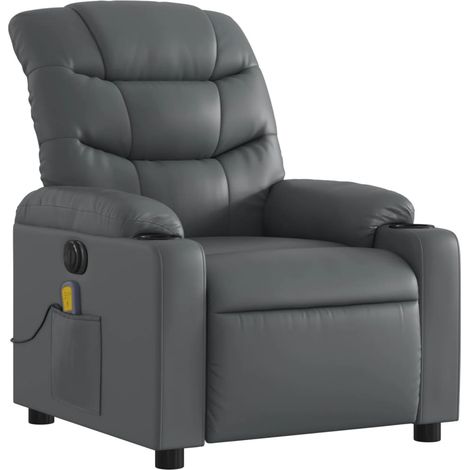 Poltrona relax TV elettrica reclinabile funzione massaggio 6 punti massaggio in PVC grigio DEC027183
