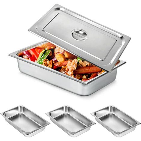 Gojoy – Lot de 4 récipients en acier inoxydable pour conservation au chaud – Résistants aux chocs – 50 x 30 x 10 cm – Pour buffets et restauration (1/5)