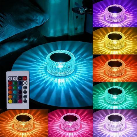 Lampe LED Cristal Rechargeable Portable – 16 Couleurs Tactiles, 3 Niveaux Luminosité, Lampe de Chevet Sans Fil pour Chambre, Salon et Bureau (1/5)