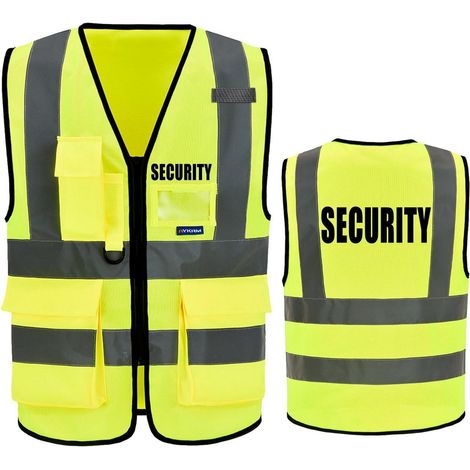 Warnweste Security Gelb Orange Schwarz für Brandschutzhelfer und Ordner, Größe S (1/5)