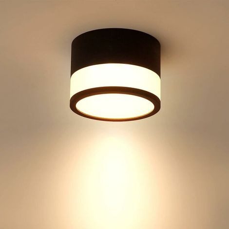 VURAHOME - Plafonnier LED Spot 12W 3000K Rond Noir Blanc Chaud Plafonnier Salon Aluminium Ø10cm 110V Luminaire Spots pour Couloir Chambre Salle à Manger Cuisine [Classe énergétique E] (1/5)