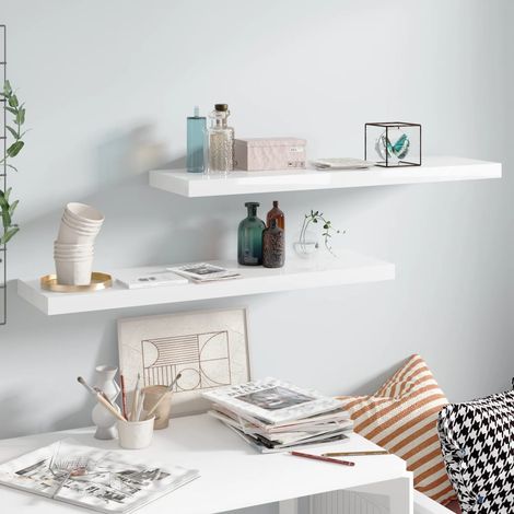 FIMEI Étagère murale flottante 2 pcs Blanc brillant 90x23,5x3,8cm MDF (1/5)