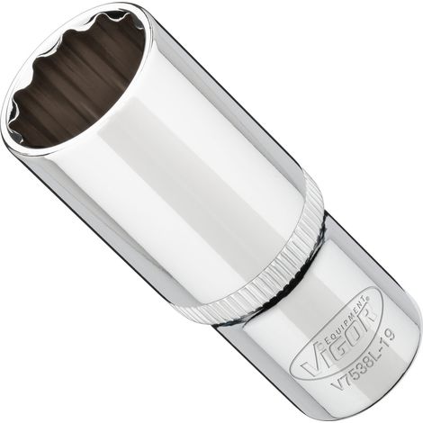 VIGOR Steckschlüsseleinsatz, lang, 3/8 (10 mm) Vierkant hohl, Außen Doppelsechskant Profil, SW 19 mm (1/3)