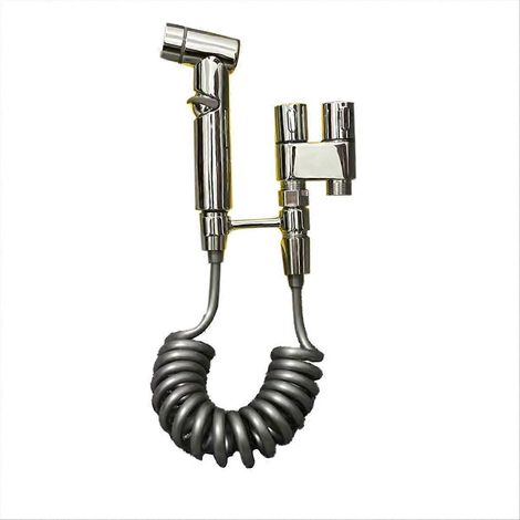 Tragbares Bidet für Haushaltstoiletten, Edelstahl, Doppelauslauf, Eckarmatur, Druckspüldüse, silber (1/5)