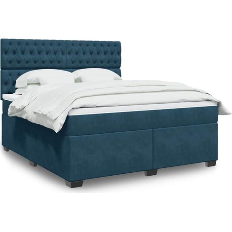 Boxspringbett mit Matratze Blau 180x200 cm Samt (1/5)