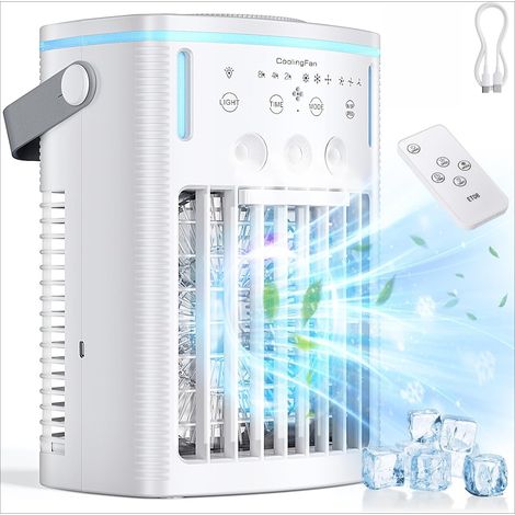 Climatiseur portable 2026 1000ml mini climatiseur télécommande LED rafraîchisseur d’air bureau,Blanc (1/5)