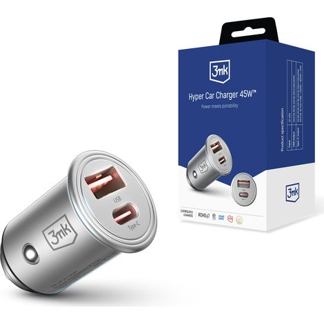 Accesorios - Cargador de coche 3mk Hyper 45W PD QC PPS USB 1A1C Plata (1/5)