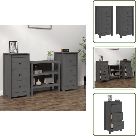 Aparadores para salón - vidaXL Aparadores 2 uds madera maciza de pino gris 40x35x80 cm - Aparadores para dormitorio