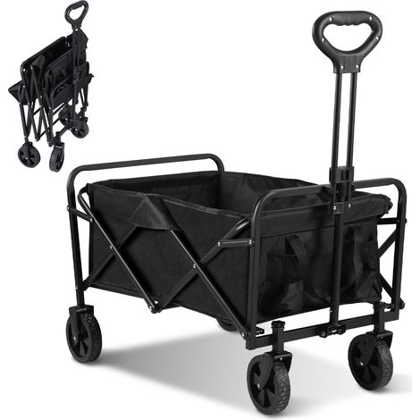 TolleTour Bollerwagen Faltbar, Für Camping Einkaufen, Belastbar Bis 80kg, Handwagen, Faltwagen 360 ° Drehbar 2 Netztaschen klappbarer bollerwagen