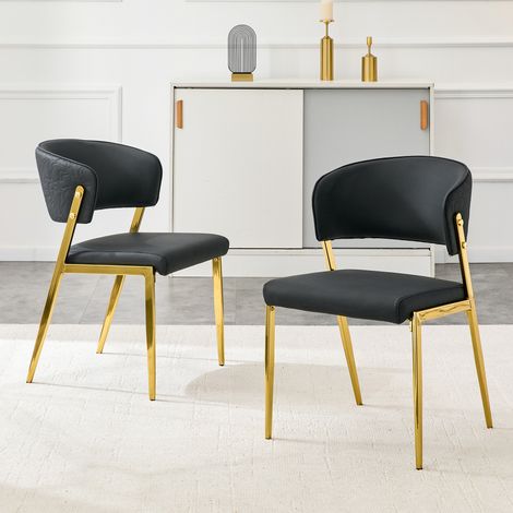 Sillas de comedor pack de 2, metal, asiento y respaldo acolchados, negro DESVIAE (1/5)