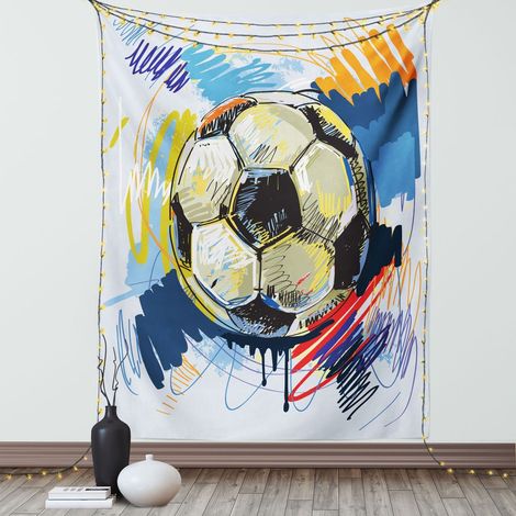 Tapisserie murale ABAKUHAUS Football, illustration sphérique de ballon de football, effet de mouvement, détails esquissés, motif artistique, salon, chambre, tenture murale en satin soyeux, 100 x 150 c