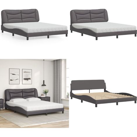 Lit avec matelas Hvar gris 160x200 cm similicuir - Matelas en mousse - Cadre de lit (1/5)