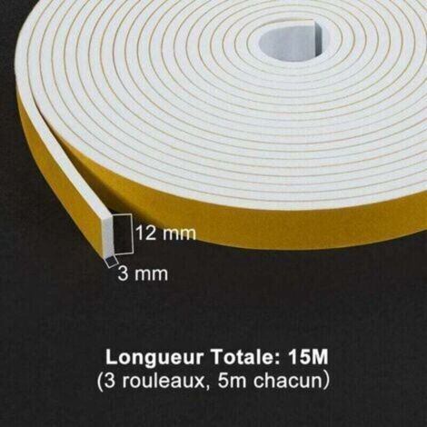 Joints d'étanchéité pour portes et fenêtres, 3 rouleaux, dimensions 12 mm x 3 mm x 5 mètres, joints en mousse de caoutchouc isolants et thermo-isolants, résistants aux chocs et au vent, protégeant les (1/3)