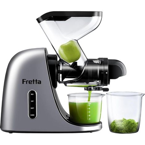 Extracteur de Jus pour Fruits et Légumes, Presse à Froid 76 mm Grande Goulotte, Juicer Lent Sans BPA, Nettoyage Facile (Silber) (1/5)
