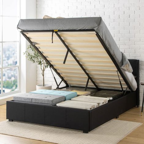 Zinus Maddon - Letto 140 x 200 cm, altezza 31 cm, con vano portaoggetti sotto il letto, colore: Nero (1/5)