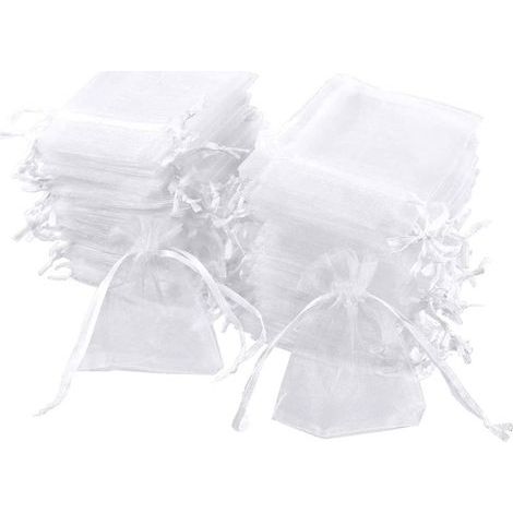 Lot de 100 sachets blanc, 7 x 9 cm, pochette cadeau en organza, pochette à bijoux, sachets de lavande, faveur de mariage (1/5)