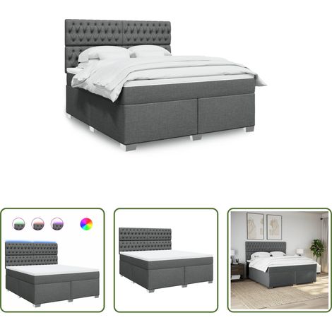 vidaXL LED-Beleuchtung - Boxspringbett mit Matratze Dunkelgrau 180x200 cm Stoff (1/5)
