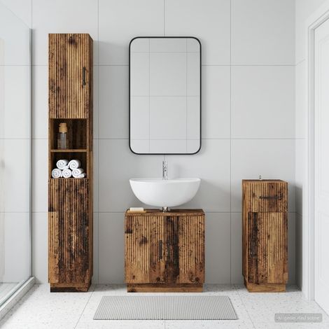 vidaXL 3 Piece Bathroom Cabinet Set HOORN Old Wood Engineered Wood (1/5)
