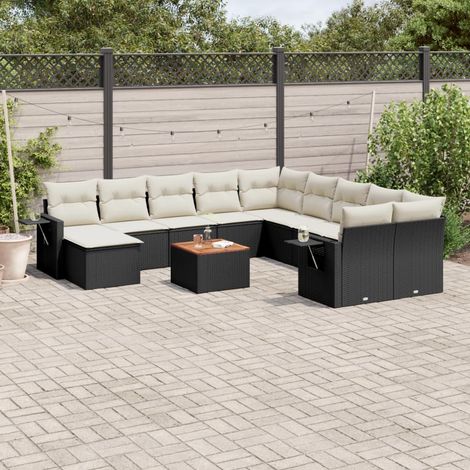 Salon de jardin 12 pcs avec coussins noir résine tressée vidaXL (1/3)