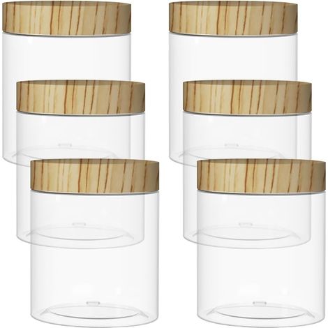 Confezione da 6 contenitori in plastica trasparente da 250 ml, sostituibili, ideali per la cucina, come piccoli contenitori vuoti per spezie, da viaggio o per cosmetici.