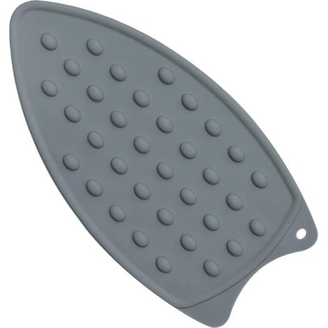 Tapis de repassage compact en silicone dimensions 14 x 26,5 cm avec support pour fer à repasser et protection de surface couleur grise (1/5)