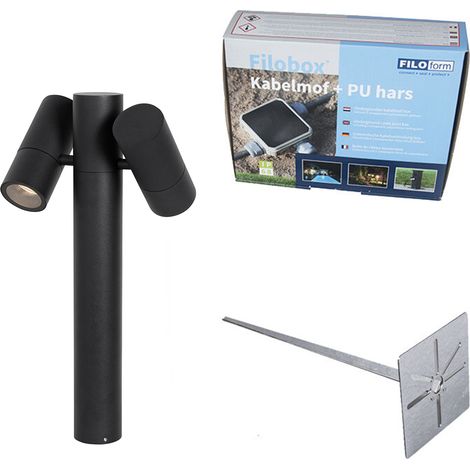 QAZQA Moderno Lámpara de pie para exterior negra 50 cm 2-luces regulables - Duo Aluminio /Vidrio Alargada Adecuado para LED Max. 2 x 35 Watt