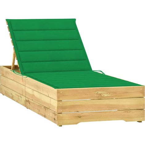 Chaise longue avec coussin vert Bois de pin imprégné vidaXL (1/5)