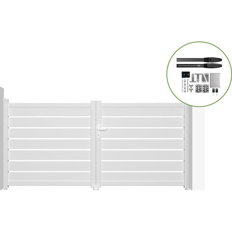Puerta batiente automática blanca VOGEL 300 x 140 cm + motor HICKER B200 (1/4)