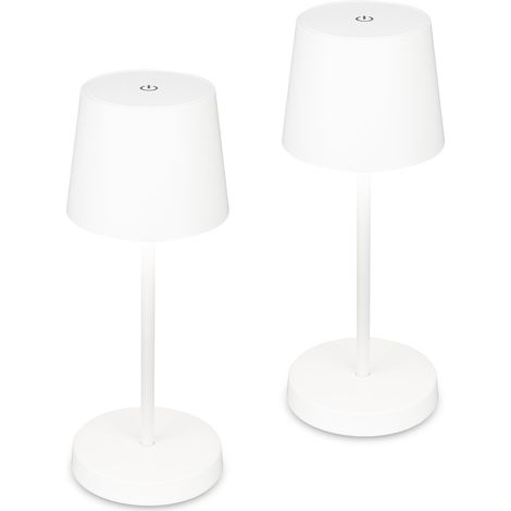 Lot de 2 lampes de table LED sans fil avec commande tactile, intensité réglable par paliers, lampe de chevet sans fil, salon à poser, chevet, bureau, extérieur, 10,5 x 26 cm, blanc (1/5)