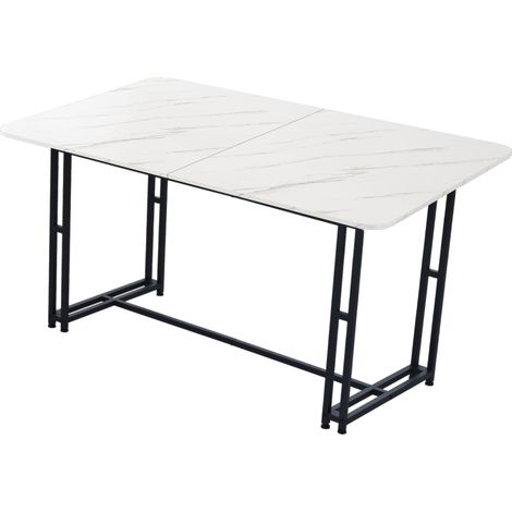 Table à manger moderne 140x80 cm avec plateau MDF et pieds métalliques noirs (1/5)