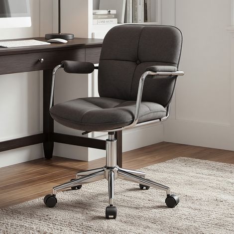 Wahson Chaise de Bureau Confortable Pivotante Fauteuil de Bureau en Chenille, Fauteuil Bureau Ergonomique avec Accoudoirs Chaise Bureau Réglage en Hauteur, Gris (1/5)