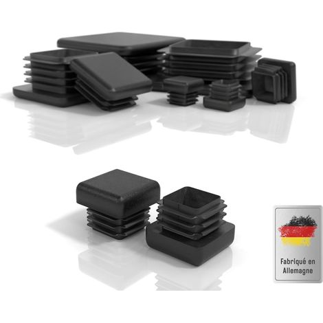 Bouchons carrés 15x15 mm - Lot de 4 - Plastique PE - Protection sols et tubes - Pour chaises tables étagères - Noir (1/5)