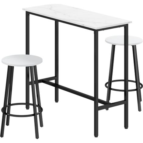 Elegant Three-Piece Marble-Effect Bar Table Set in White and Black for Stylish Home or Event Decor