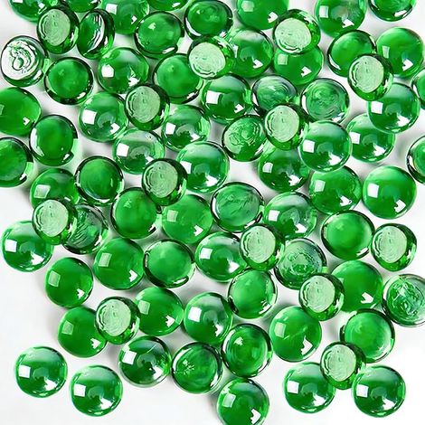 1600 g Billes Plates, Galets de Verre Vert, Billes de Verre Plat 17-19 mm, Perles de Verre pour Vases Galets Décoratifs pour DIY Vases Aquariums Pots de Fleurs(env. 350 pcs) (1/5)