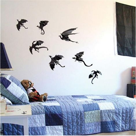 Lot de 7 stickers muraux dragon gothique 3D, papier peint mural fantaisie