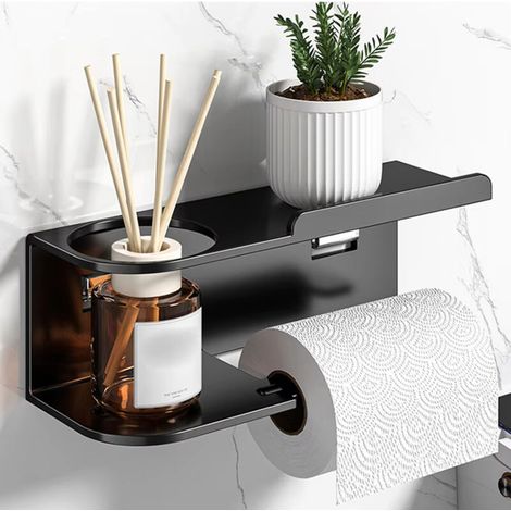 Distributeur de papier toilette, étagère murale flottante, support mural multifonction en métal pour salle de bain (1/5)