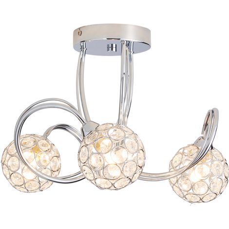 Litecraft Ceiling Light Flush 3 Arm With Gem Ball Shades - Polished Chrome (1/5)